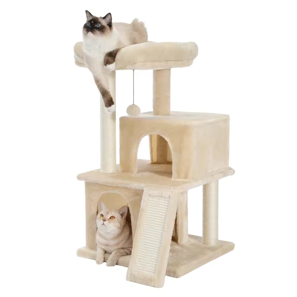 86cm Compact Wood Cat Climbing Tree with Integrated Scratching Post