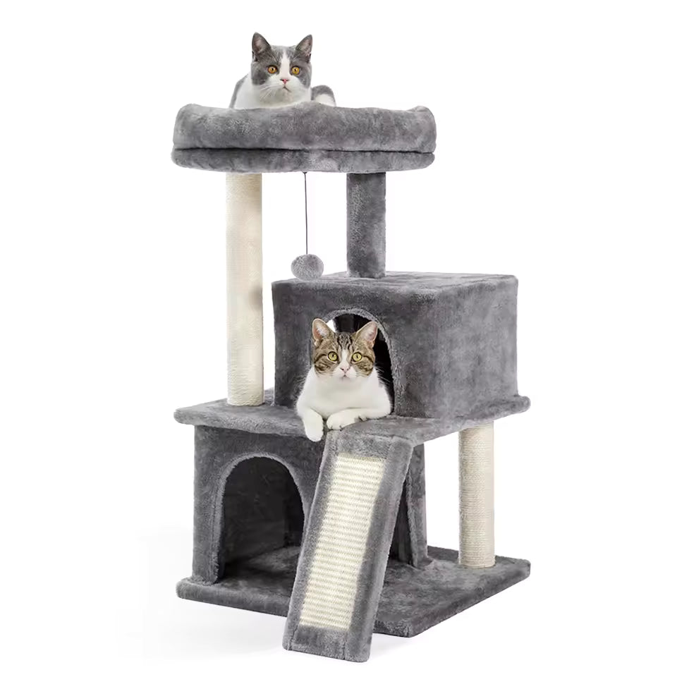 86cm Compact Wood Cat Climbing Tree with Integrated Scratching Post