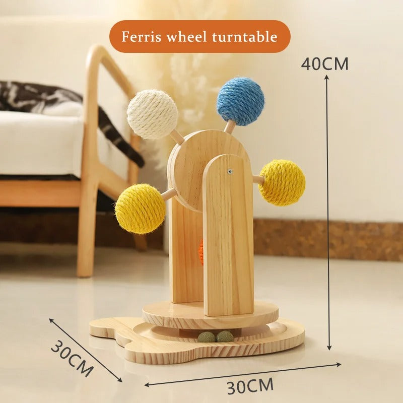 Wooden Cat Scratching Board with Sisal Ball Ferris Wheel Turntable