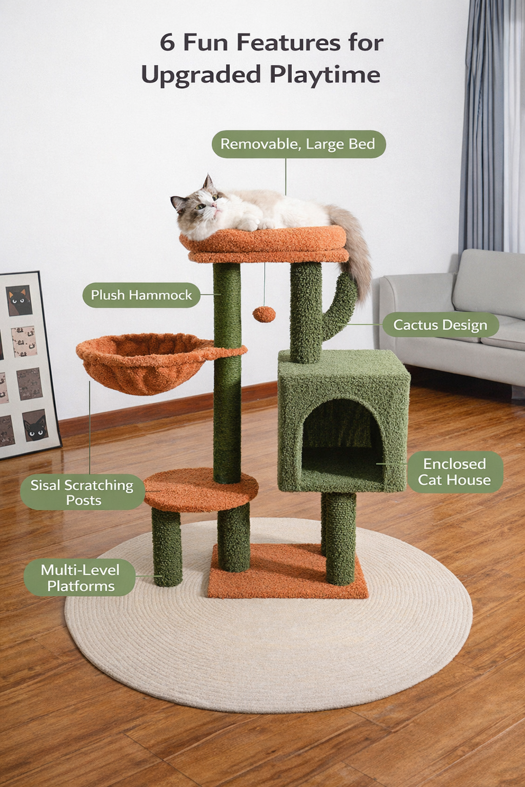 88cm Green Fresh Pastoral Multi-Level Cactus Cat Tree