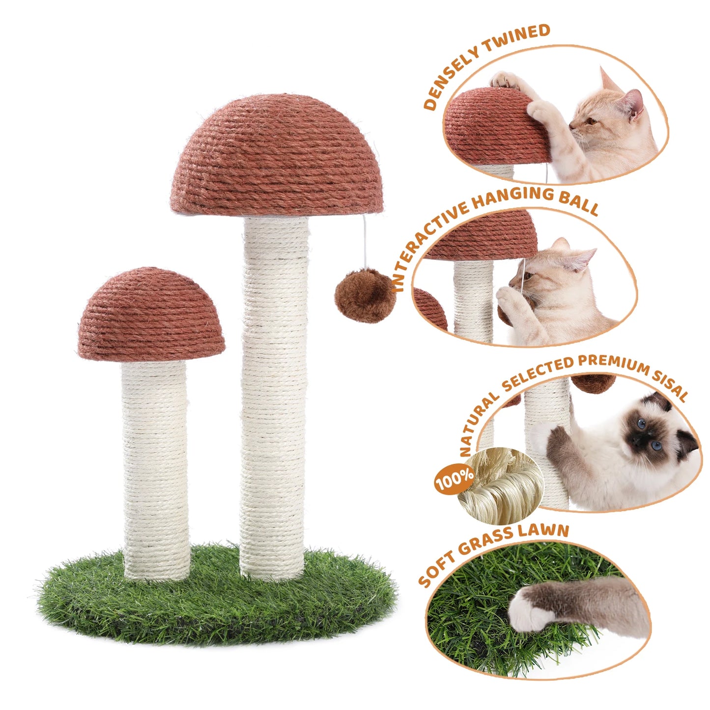 48cm Charming Mushroom-Shaped Cat Tree with Ball Scratcher and Play Features