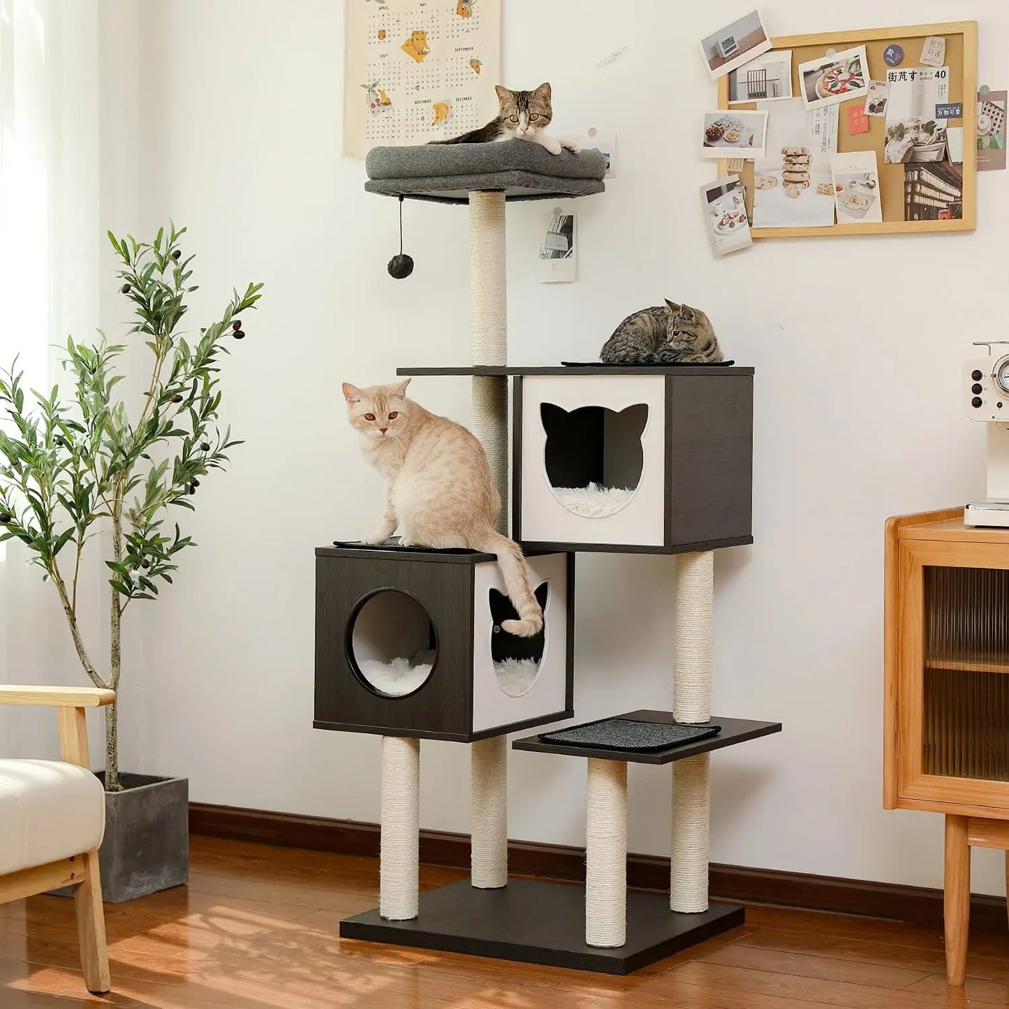 147cm Chic & Modern Cat Tree - Elegant Design with Playful Features