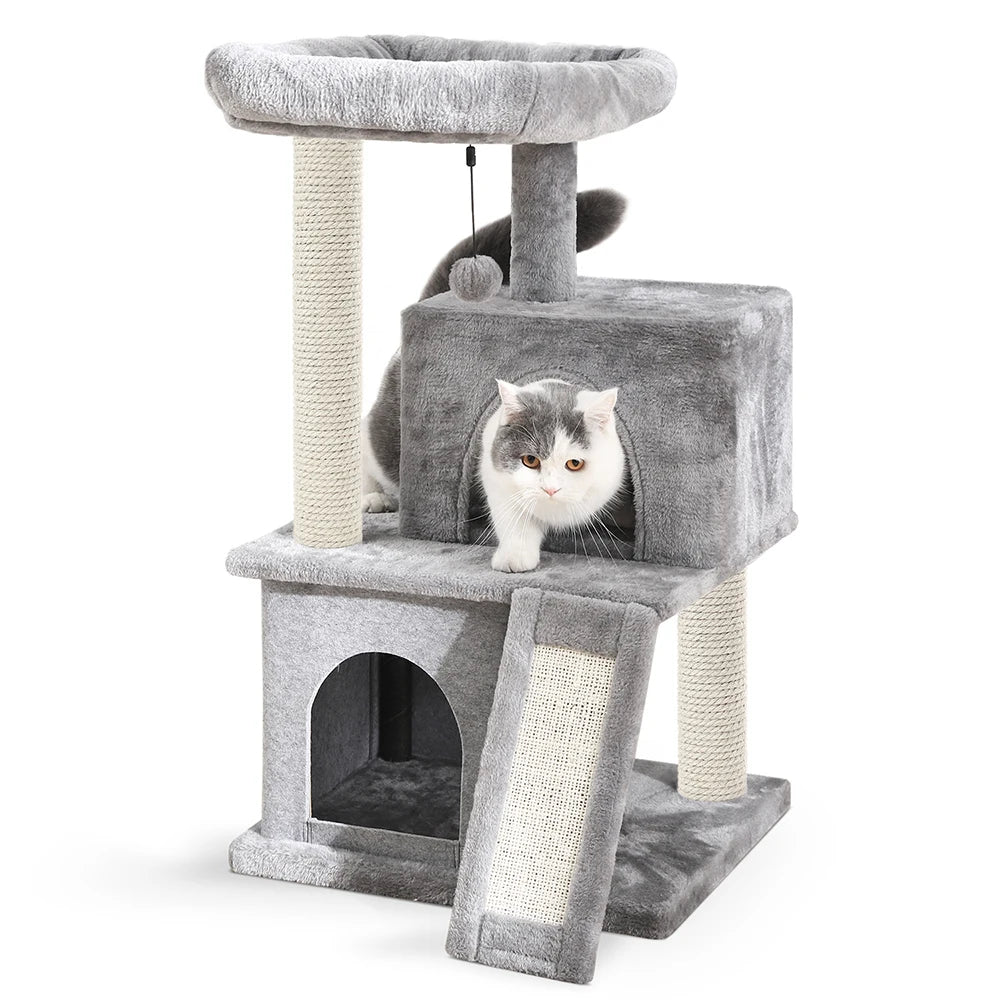 89cm Dual-Material Cat Tower with Tunnel and Activity Center