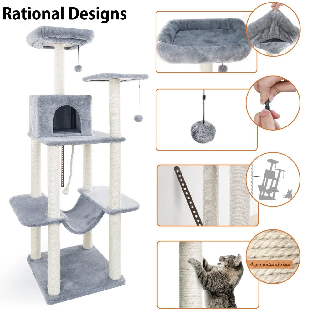 153cm Luxurious Cat Tree - Spacious Tower with Condo and Perch Bed