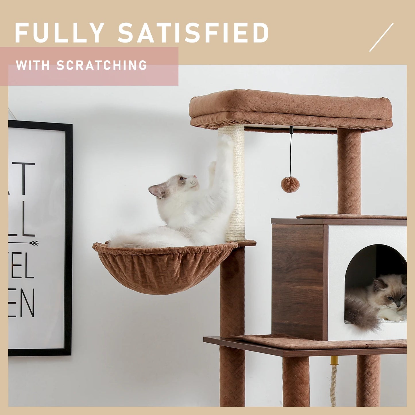 130cm Wooden Cat Tower with Play Tunnel & Scratching Posts - Ultimate Activity Condo