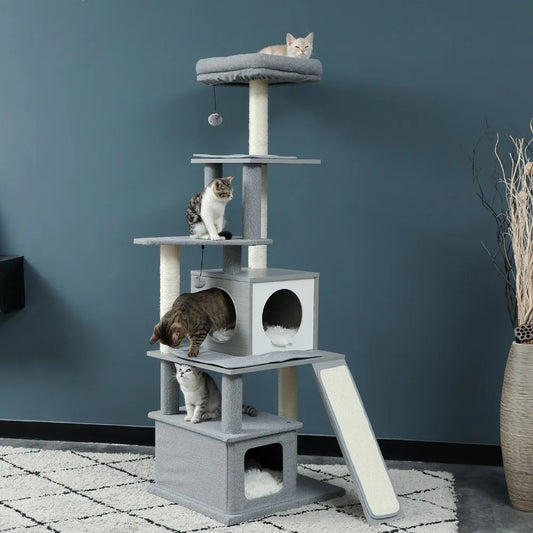 157cm Multi-Platform Cat Tower with Activity Tunnel & Scratching Posts