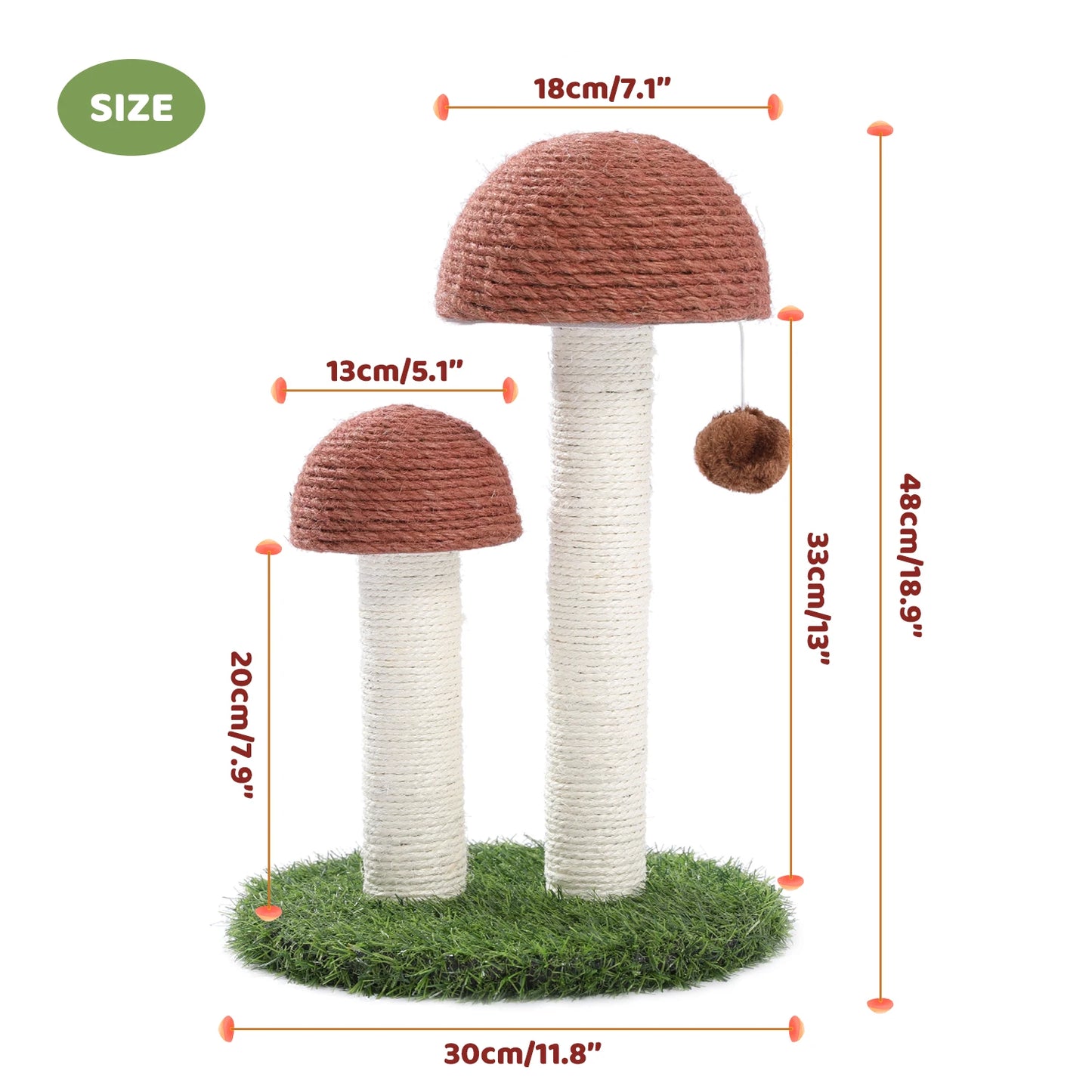 48cm Charming Mushroom-Shaped Cat Tree with Ball Scratcher and Play Features