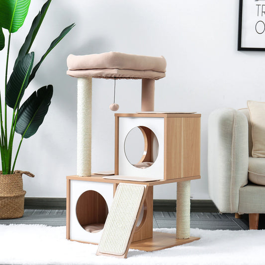 89cm Dual-Material Cat Tower with Tunnel and Activity Center