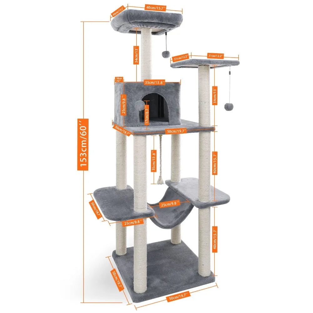 153cm Luxurious Cat Tree - Spacious Tower with Condo and Perch Bed