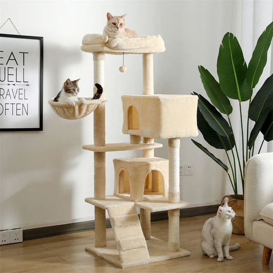 143cm Elegant Cat Climbing Tower & Scratching Post Tree - Cozy and Stylish