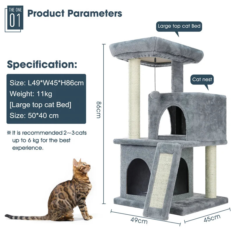 86cm Compact Wood Cat Climbing Tree with Integrated Scratching Post