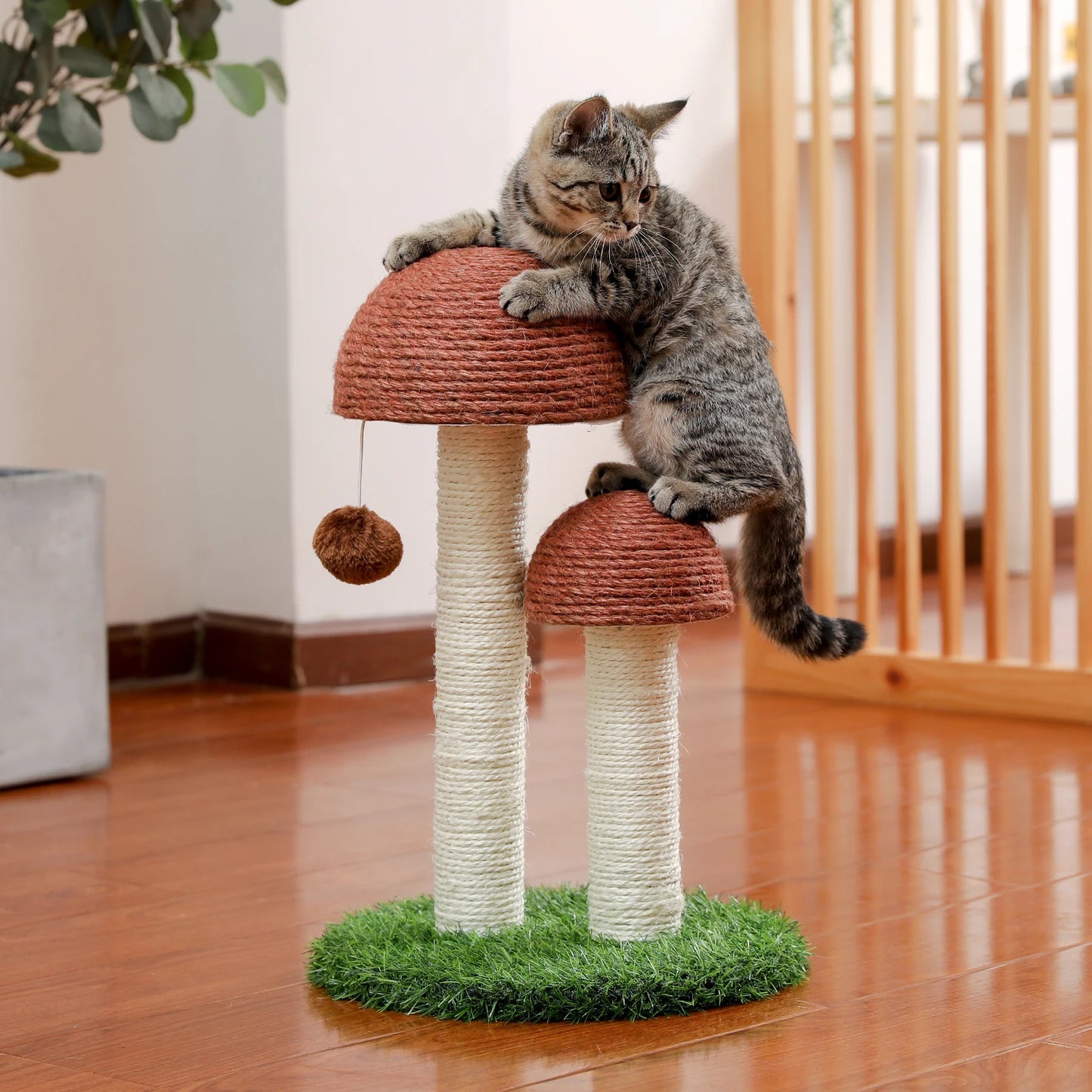 48cm Charming Mushroom-Shaped Cat Tree with Ball Scratcher and Play Features