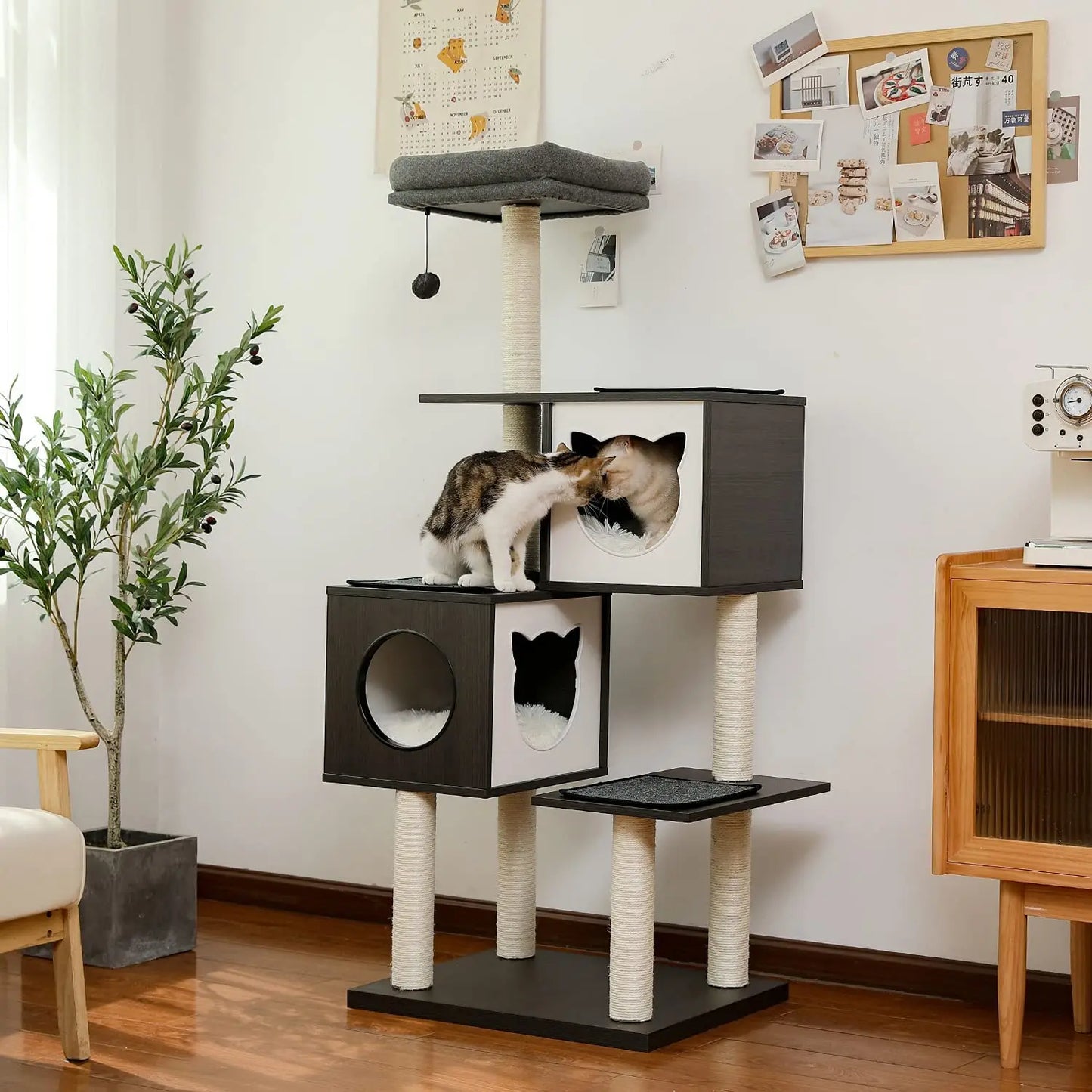 147cm Chic & Modern Cat Tree - Elegant Design with Playful Features