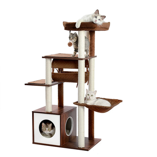 130cm Cat Activity Tower with Play Tunnel - Feline Fun Center