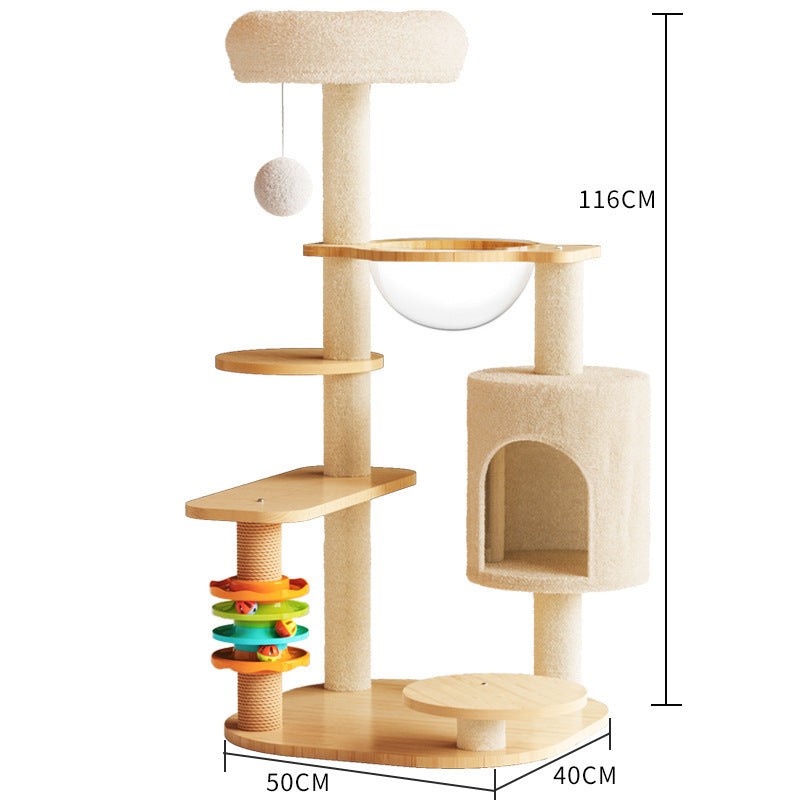 Modern Wooden 9-Level Luxury Cat Tree Castle with Guardrails, Capsules & Scratching Posts, 76 - 180cm