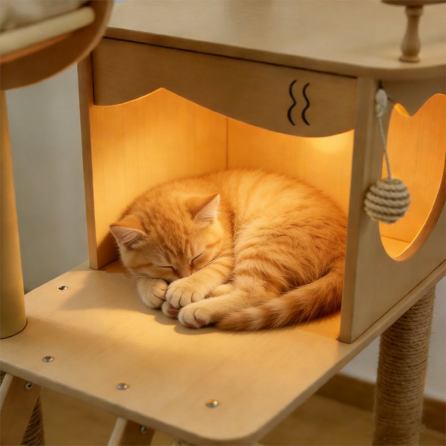 Luxury Cat Castle Tree with Elevated Lounges, Capsule Bed & Scratching Posts, 140-155cm