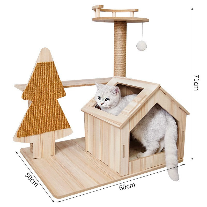 Modern Wooden 9-Level Luxury Cat Tree Castle with Guardrails, Capsules & Scratching Posts, 76 - 180cm