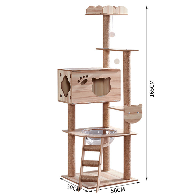 Modern Wooden 9-Level Luxury Cat Tree Castle with Guardrails, Capsules & Scratching Posts, 76 - 180cm