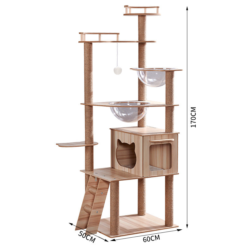 Modern Wooden 9-Level Luxury Cat Tree Castle with Guardrails, Capsules & Scratching Posts, 76 - 180cm
