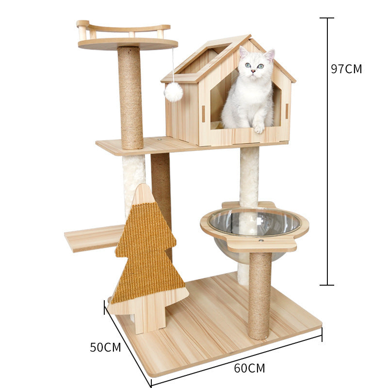 Modern Wooden 9-Level Luxury Cat Tree Castle with Guardrails, Capsules & Scratching Posts, 76 - 180cm