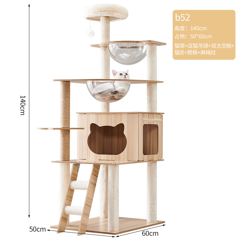 Modern Wooden 9-Level Luxury Cat Tree Castle with Guardrails, Capsules & Scratching Posts, 76 - 180cm