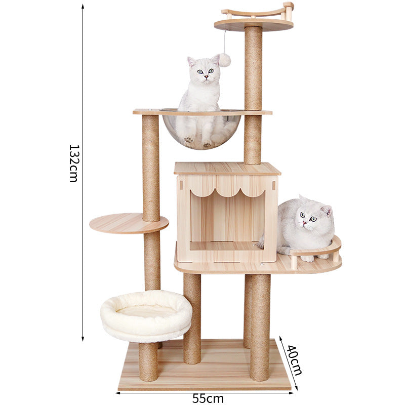 Modern Wooden 9-Level Luxury Cat Tree Castle with Guardrails, Capsules & Scratching Posts, 76 - 180cm