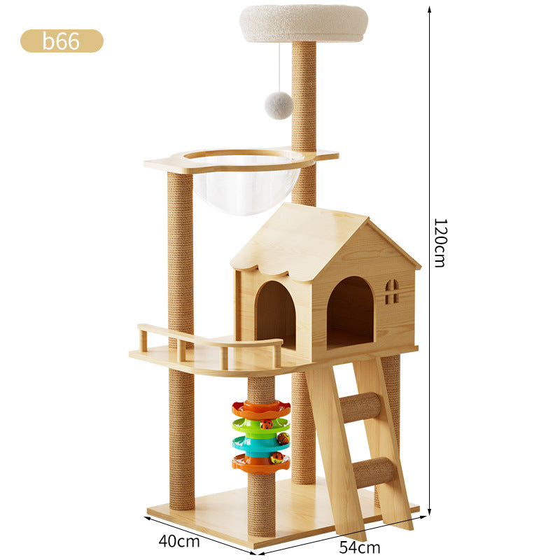 Modern Wooden 9-Level Luxury Cat Tree Castle with Guardrails, Capsules & Scratching Posts, 76 - 180cm