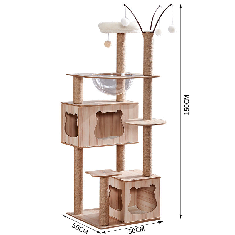 Modern Wooden 9-Level Luxury Cat Tree Castle with Guardrails, Capsules & Scratching Posts, 76 - 180cm