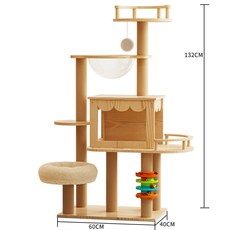 Modern Wooden 9-Level Luxury Cat Tree Castle with Guardrails, Capsules & Scratching Posts, 76 - 180cm