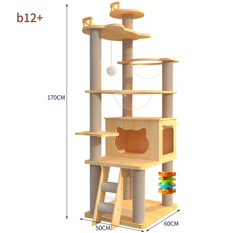 Modern Wooden 9-Level Luxury Cat Tree Castle with Guardrails, Capsules & Scratching Posts, 76 - 180cm