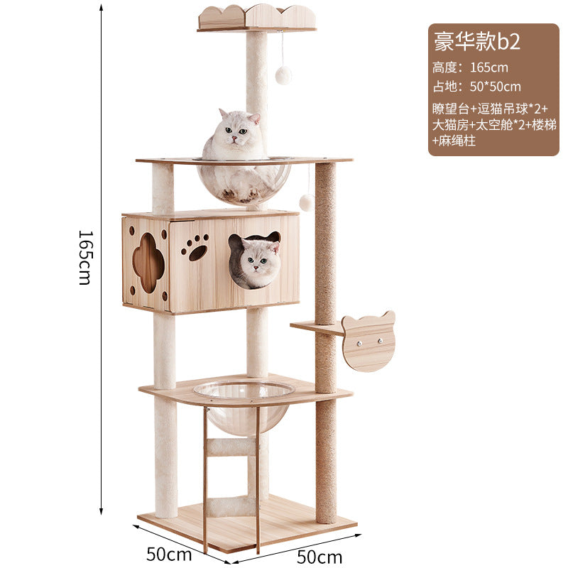 Modern Wooden 9-Level Luxury Cat Tree Castle with Guardrails, Capsules & Scratching Posts, 76 - 180cm