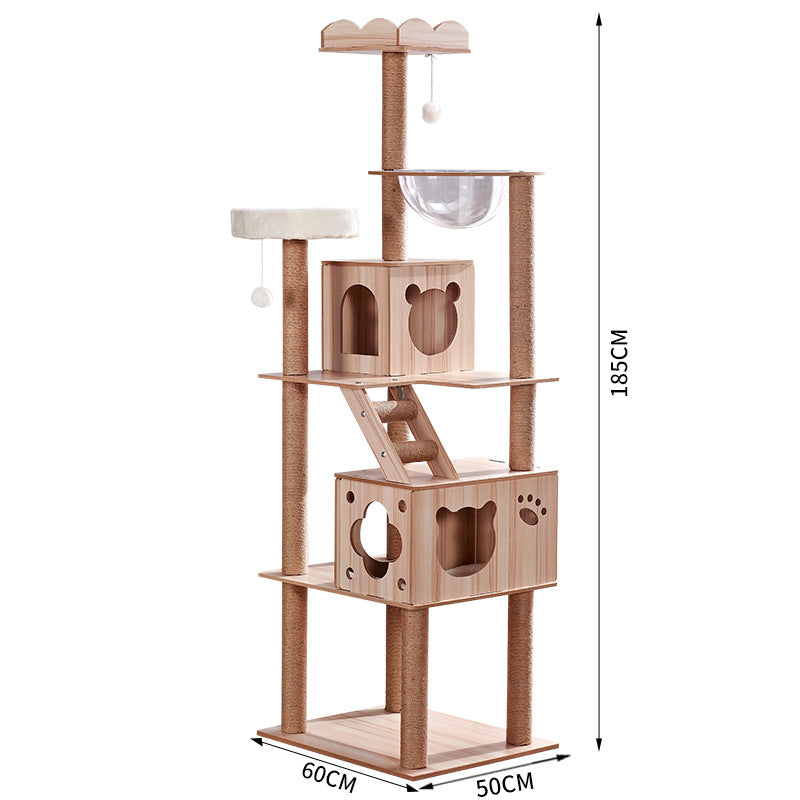 Modern Wooden 9-Level Luxury Cat Tree Castle with Guardrails, Capsules & Scratching Posts, 76 - 180cm