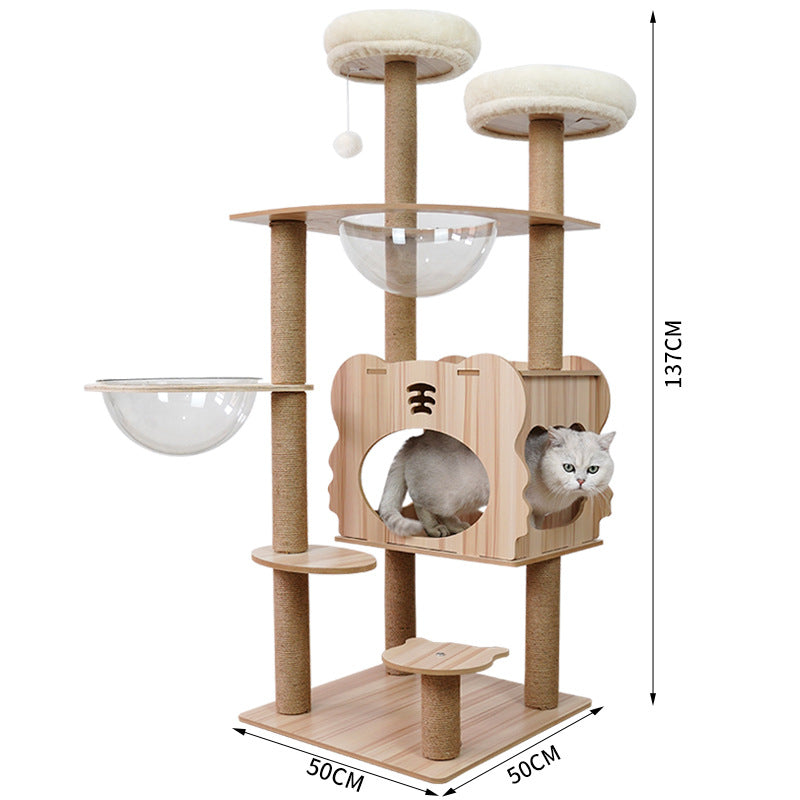 Modern Wooden 9-Level Luxury Cat Tree Castle with Guardrails, Capsules & Scratching Posts, 76 - 180cm