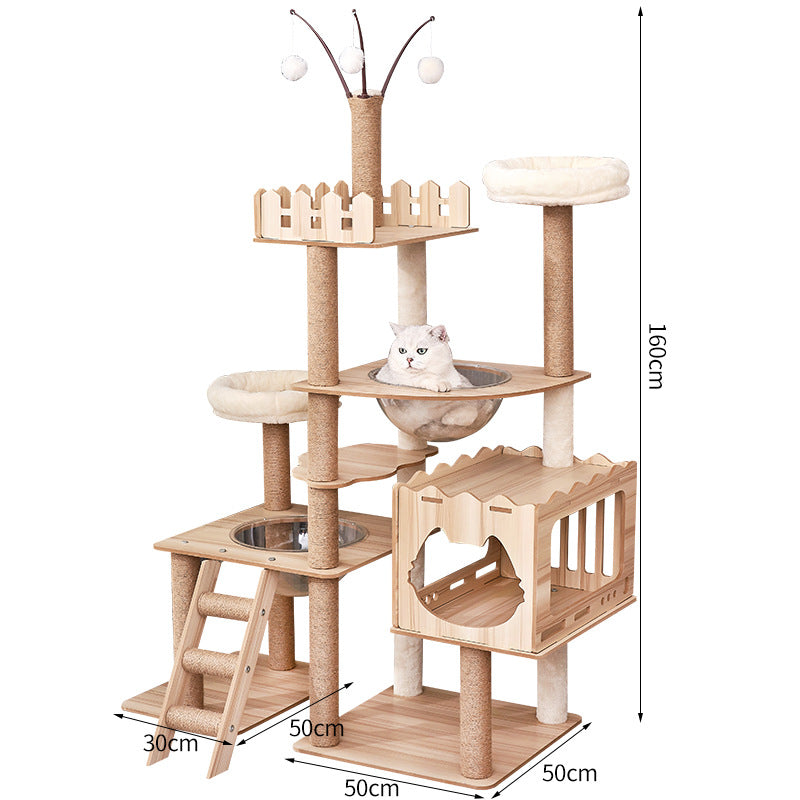 Modern Wooden 9-Level Luxury Cat Tree Castle with Guardrails, Capsules & Scratching Posts, 76 - 180cm