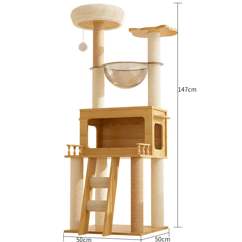 Modern Wooden 9-Level Luxury Cat Tree Castle with Guardrails, Capsules & Scratching Posts, 76 - 180cm
