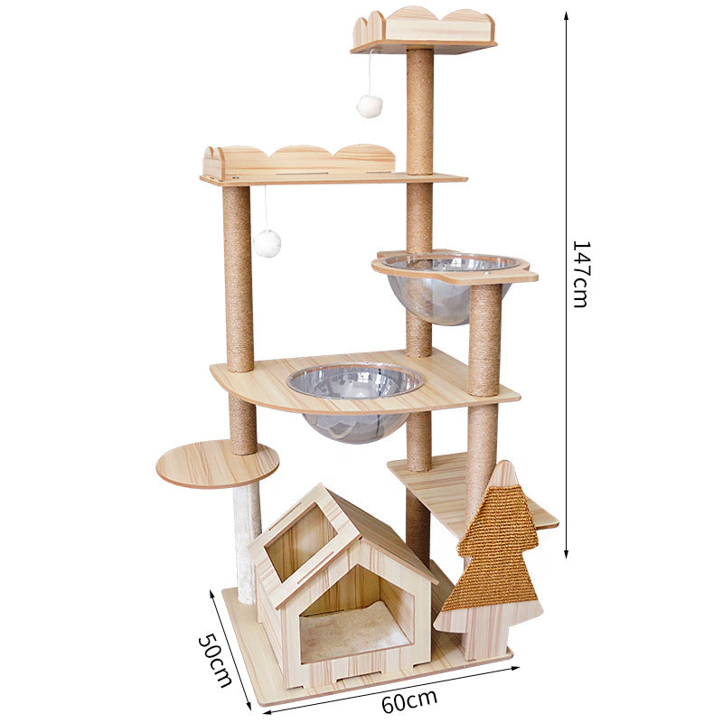 Modern Wooden 9-Level Luxury Cat Tree Castle with Guardrails, Capsules & Scratching Posts, 76 - 180cm