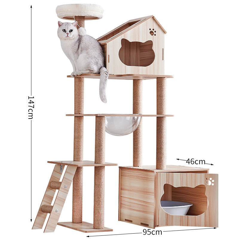 Modern Wooden 9-Level Luxury Cat Tree Castle with Guardrails, Capsules & Scratching Posts, 76 - 180cm