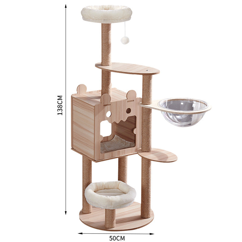 Modern Wooden 9-Level Luxury Cat Tree Castle with Guardrails, Capsules & Scratching Posts, 76 - 180cm