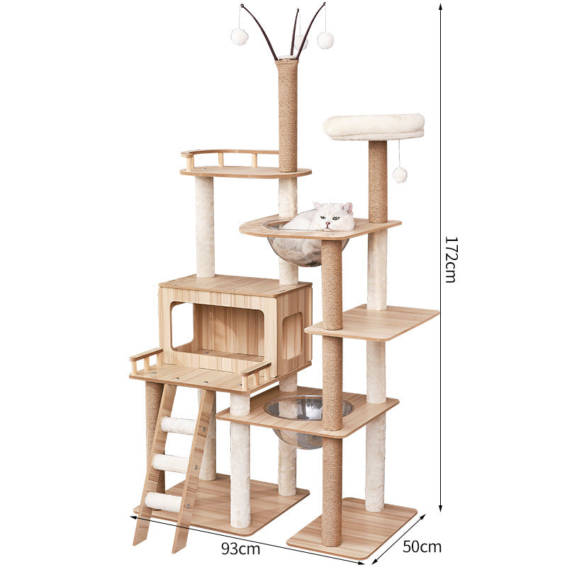 Modern Wooden 9-Level Luxury Cat Tree Castle with Guardrails, Capsules & Scratching Posts, 76 - 180cm