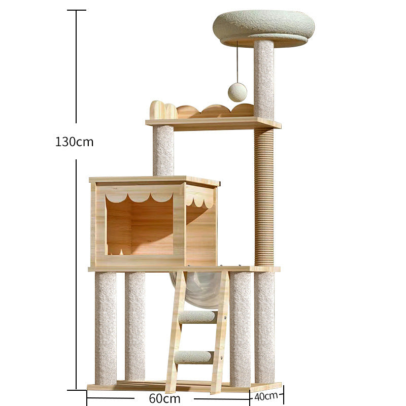 Modern Wooden 9-Level Luxury Cat Tree Castle with Guardrails, Capsules & Scratching Posts, 76 - 180cm