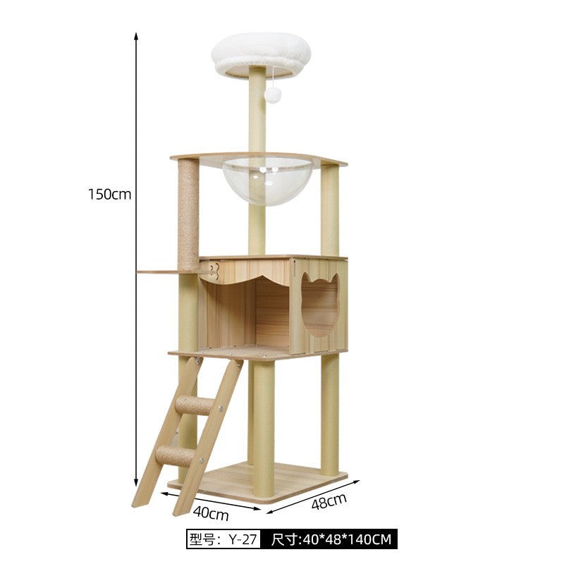 Luxury Cat Castle Tree with Elevated Lounges, Capsule Bed & Scratching Posts, 140-155cm