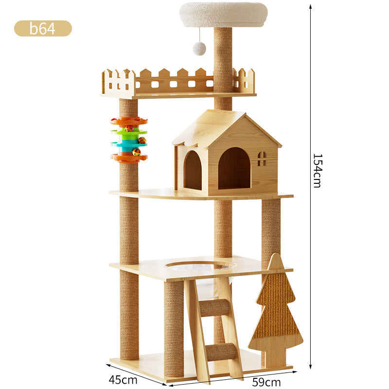 Modern Wooden 9-Level Luxury Cat Tree Castle with Guardrails, Capsules & Scratching Posts, 76 - 180cm