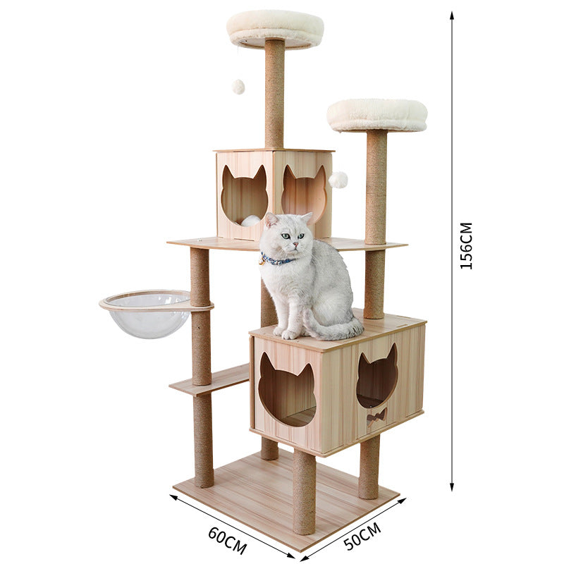 Modern Wooden 9-Level Luxury Cat Tree Castle with Guardrails, Capsules & Scratching Posts, 76 - 180cm