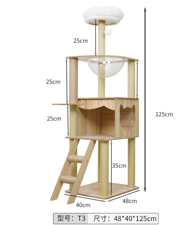 Luxury Cat Castle Tree with Elevated Lounges, Capsule Bed & Scratching Posts, 140-155cm