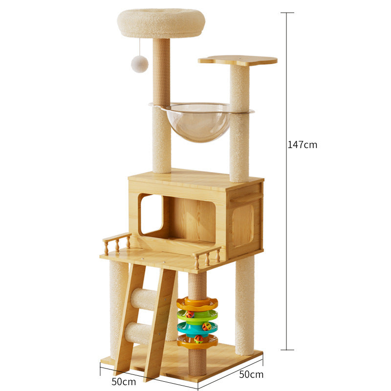 Modern Wooden 9-Level Luxury Cat Tree Castle with Guardrails, Capsules & Scratching Posts, 76 - 180cm