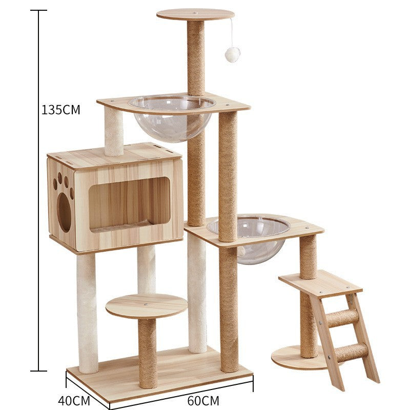 Modern Wooden 9-Level Luxury Cat Tree Castle with Guardrails, Capsules & Scratching Posts, 76 - 180cm