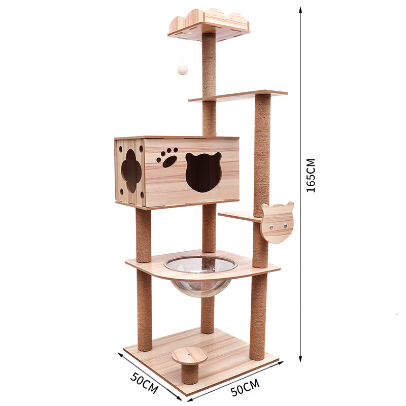Modern Wooden 9-Level Luxury Cat Tree Castle with Guardrails, Capsules & Scratching Posts, 76 - 180cm