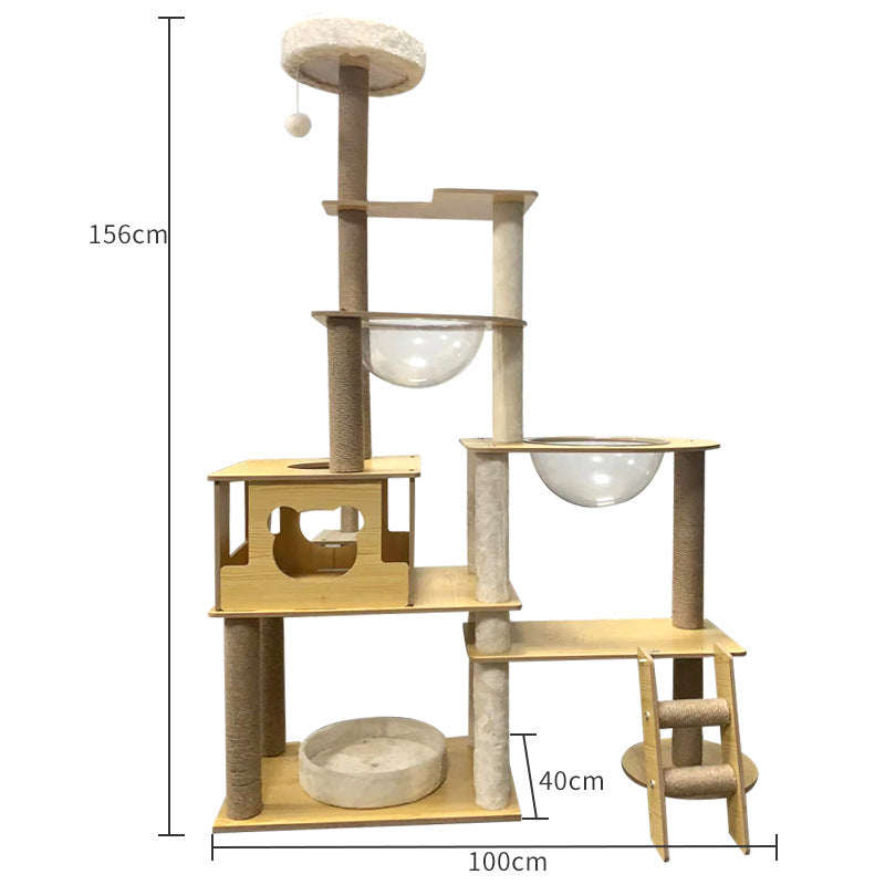 Modern Wooden 9-Level Luxury Cat Tree Castle with Guardrails, Capsules & Scratching Posts, 76 - 180cm