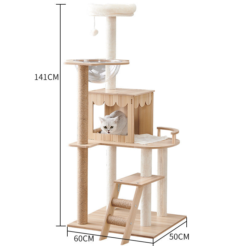 Modern Wooden 9-Level Luxury Cat Tree Castle with Guardrails, Capsules & Scratching Posts, 76 - 180cm