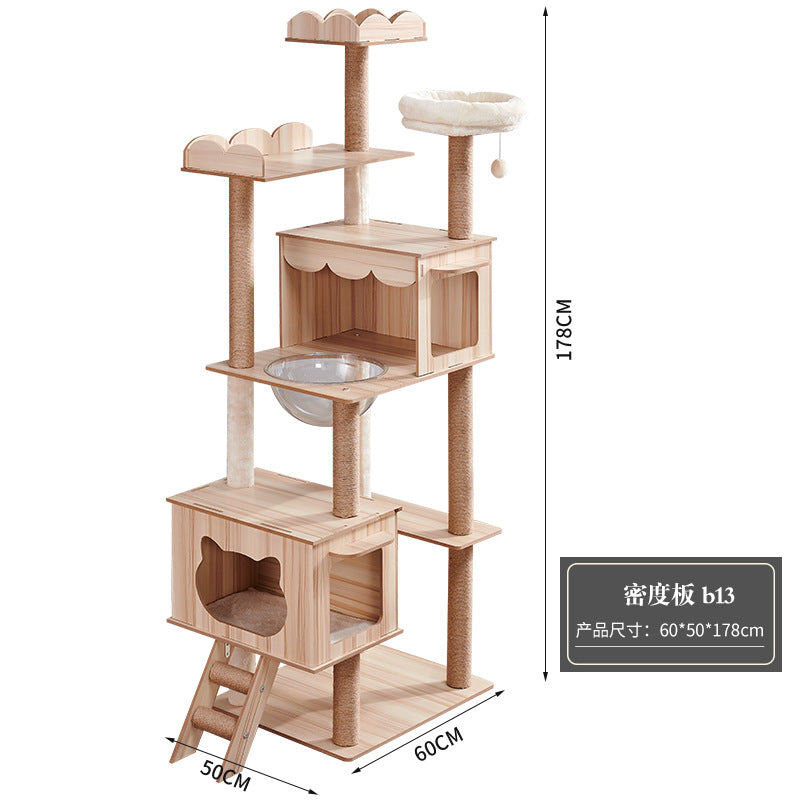 Modern Wooden 9-Level Luxury Cat Tree Castle with Guardrails, Capsules & Scratching Posts, 76 - 180cm